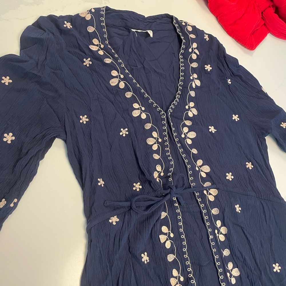 NATURAL LIFE Navy Maxi Dress, Duster, Embroidery, crunchy, - Picture 4 of 9